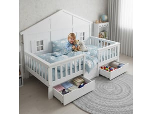 Lit cabane 90x200 cm NAHILIMI coloris blanc