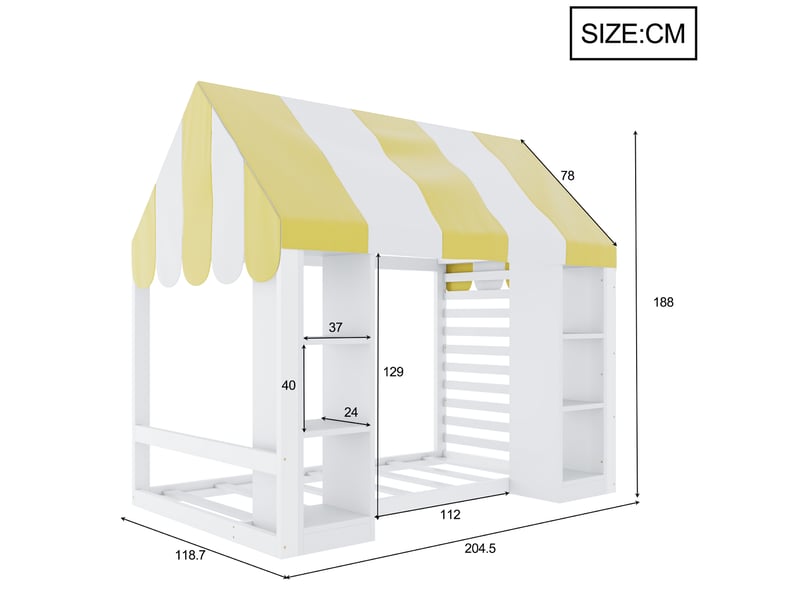  Lit cabane 90x200 cm coloris blanc bois massif  - Conforama C