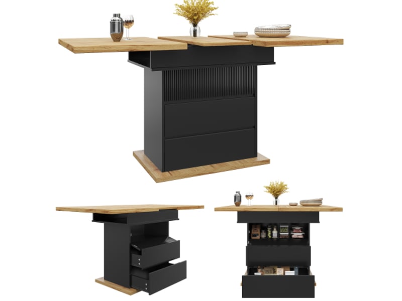  Table de séjour rectangulaire avec allonge noir - 80x110-140max.cm mdf table noir - Conforama A