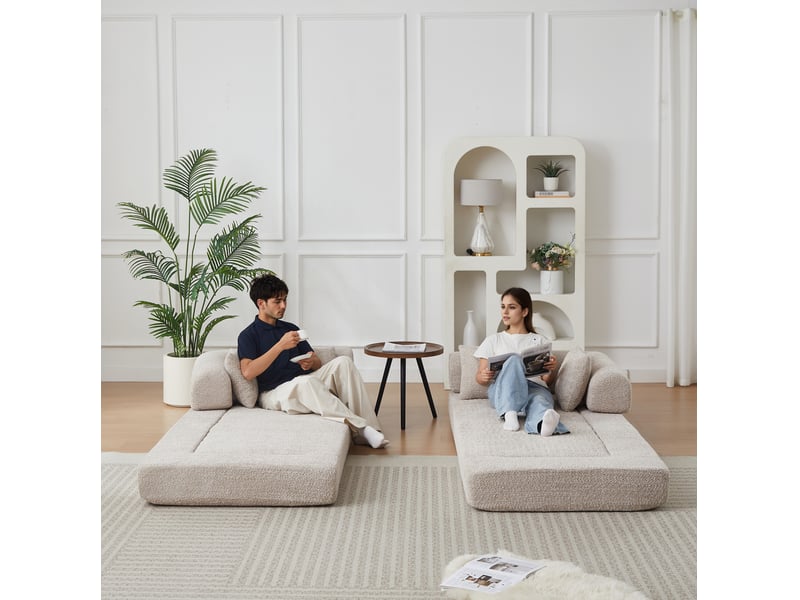 Canapé 2 places 4-en-1 en tissu chenille kaki avec 4 coussins - Conforama R