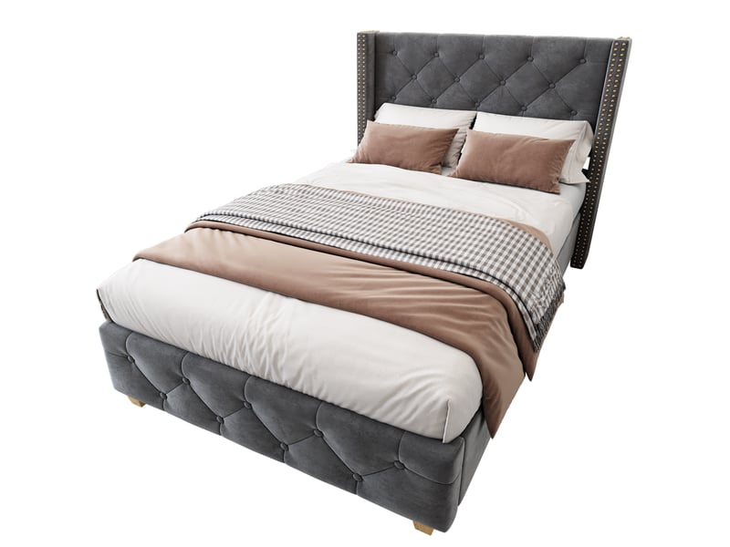  Lit 1 place 90x200 cm en velours gris avec sommier à lattes  - Conforama A