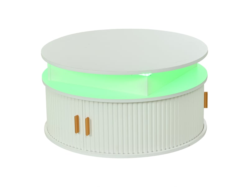  Table basse ronde blanche relevable jusqu’à 52 cm, éclairage led contrôlé par application  - Conforama C