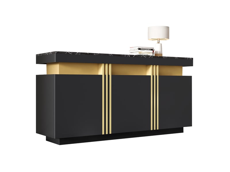  Sideboard noir et doré 3 portes avec 6 compartiments réglables - 140 x 38 x 70 cm  - Conforama A