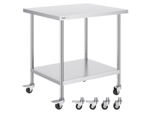 Vevor table de travail en inox table de préparation avec roulettes 76,2x91,4 cm