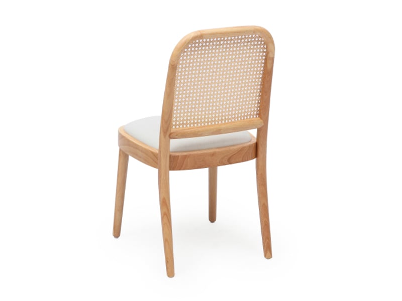  2 chaises de salle à manger en bois massif, dossier rotin, confortables et respirantes, style moderne, bois clair et lin  - Conforama E