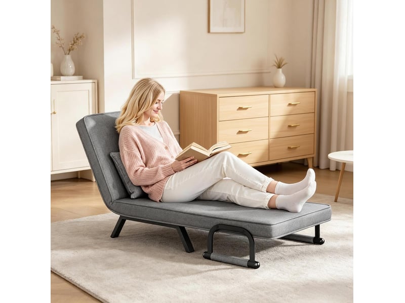  Fauteuil convertible avec dossier réglable et fonction lit en lin gris foncé  - Conforama E