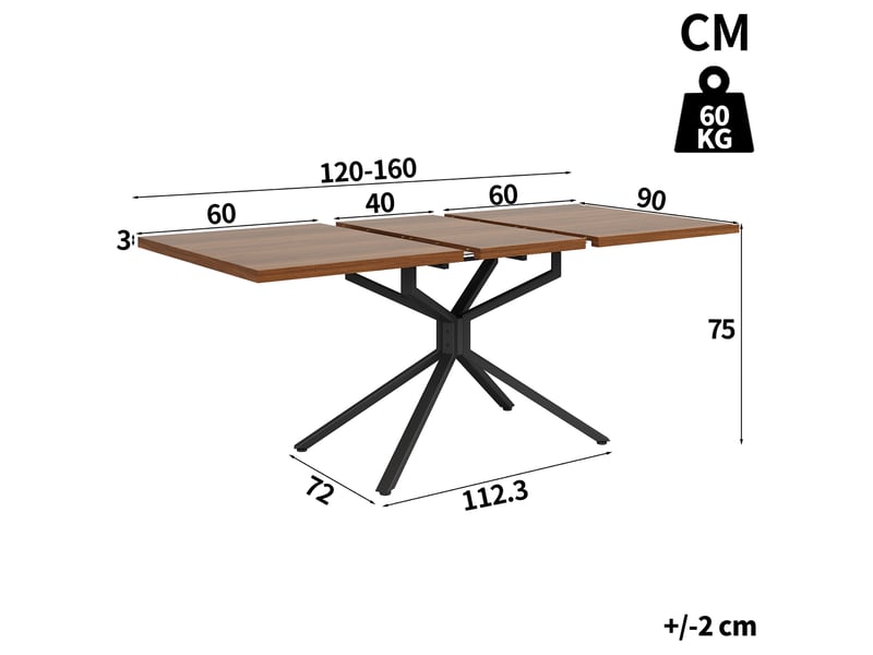  Table extensible effet bois foncé avec pied étoile, 120 à 160 cm Fay Lum - Conforama C