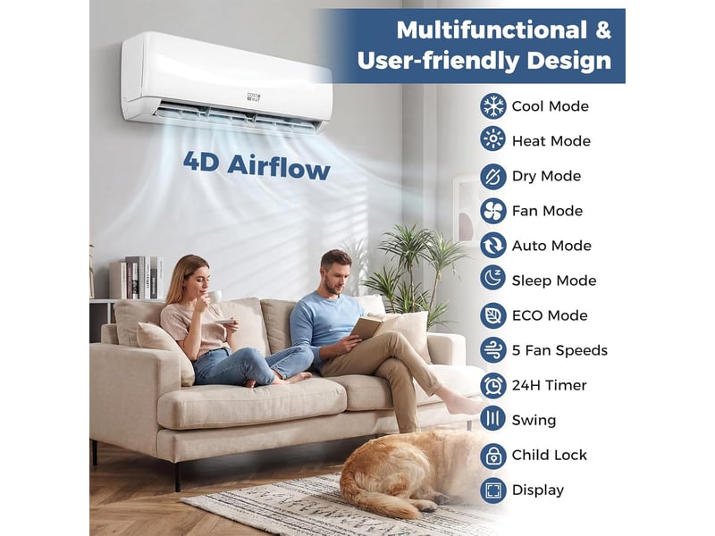  Costway climatiseur monosplit 24000 btu 110㎡ 7,2 kw, pompe à chaleur, r32, classe a++, 19 db silencieux, wifi, auto-nettoyage  - Conforama C