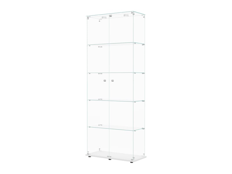  Vitrine de présentation 5 niveaux en verre blanc - armoire de vitrine verre avec éclairage à clapet et étagères pour collection  - Conforama A