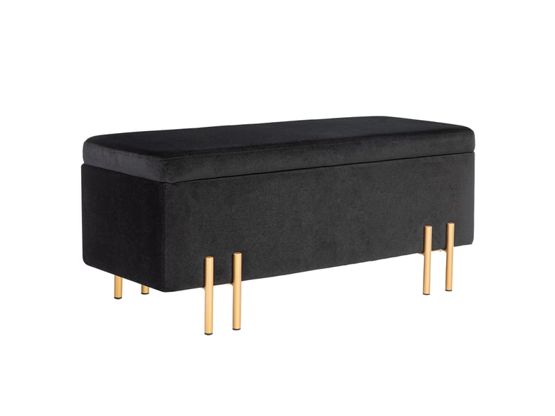  Banquette de rangement, banc de rangement avec coffre, banc à coussins, tissu, métal, bois, mousse, noir, 100 x 40 x 42 cm  - Conforama A