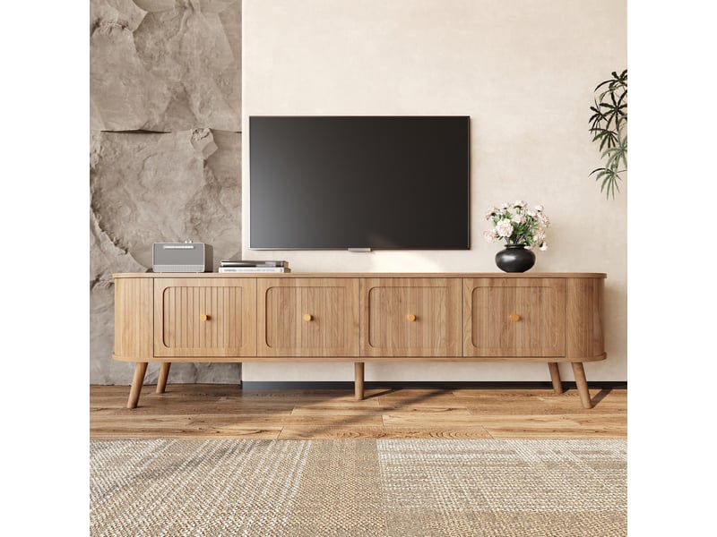  Meuble tv avec 4 portes en mdf et panneau de particules coloris chêne 180x38x47 cm - pangivo  - Conforama B