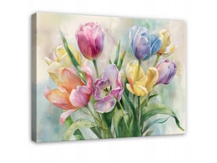 Tableau décoration murale impression sur toile fleurs tulipes coloré - 100x70 cm - tableau décoration murale chambre et salon
