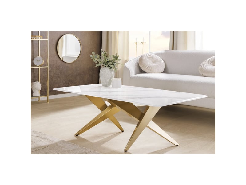 Table basse axis 130 cm effet marbre blanc avec pieds dorés  - Conforama E