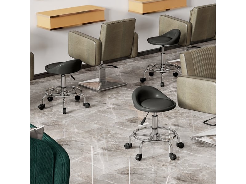  Tabouret de travail 33x37x49-65 cm à roulettes, hauteur réglable, pivotant 360°, dossier, pour bureau, similicuir noir  - Conforama E