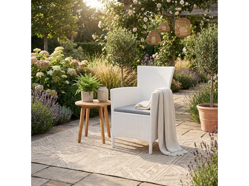  Chaise de jardin avec coussin effet rotin iowa - blanc  - Conforama B