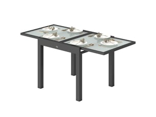 Table extensible de jardin grande taille dim. Dépliées 160 x 80 x 75 cm aluminium plateau verre trempé transparent