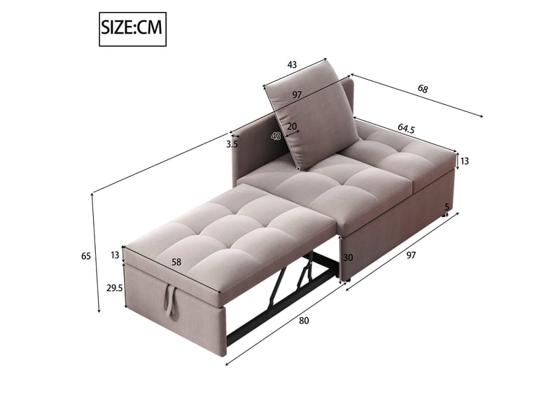 Canapé droit convertible 1 pl lin gris canapé gris - Conforama C