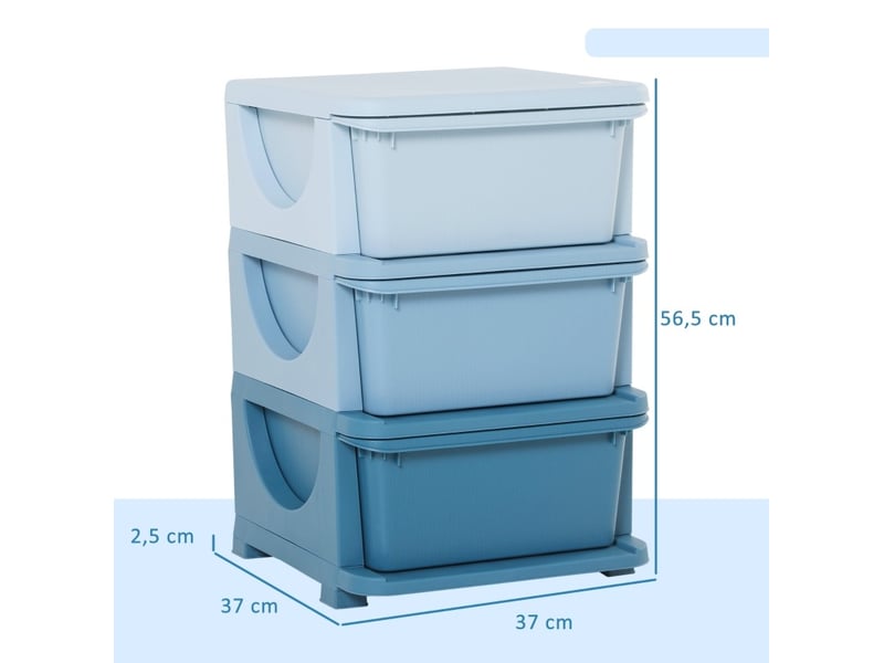 Meuble de rangement enfant 37x37x56,5 cm – bleu – 3 tiroirs amovibles, assise et pieds surélevés - Conforama C