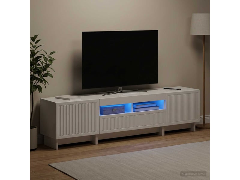 Meuble tv - banc tv - meuble de rangement led 5 pièces blanc brillant bois d'ingénierie - Conforama B