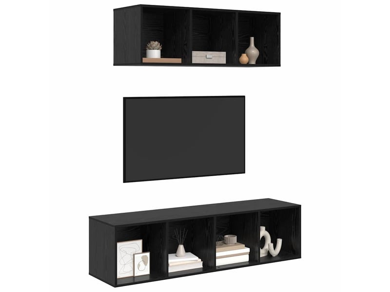  Ensemble meuble tv - banc tv - meuble de rangement 2 pcs chêne noir bois d'ingénierie  - Conforama C