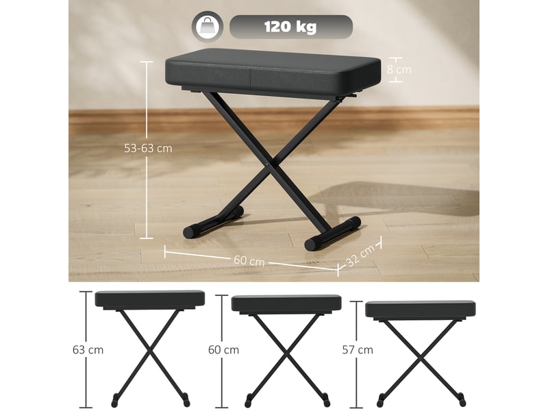 Tabouret pliant réglable en hauteur sur 4 niveaux en simili cuir avec mousse et métal dimensions 60x32x53-63 cm noir - Conforama C