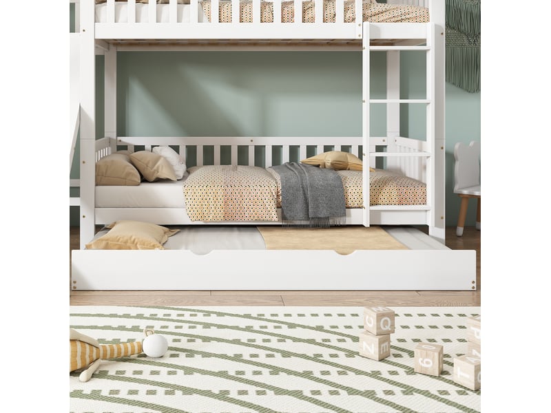  Lit superposé enfant avec lit gigogne, toboggan et échelle, blanc, 90 x 200190 cm  - Conforama D
