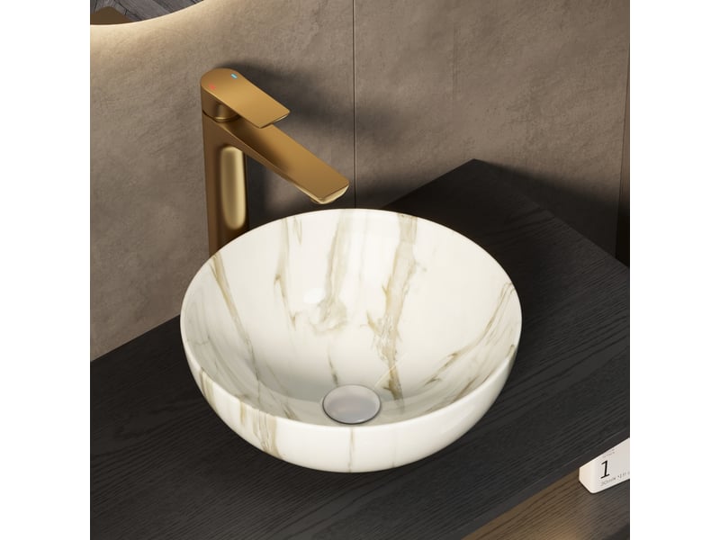 Lavabo à poser en céramique avec surface non poreuse pour salle de bain, 48×48×28 cm, blanc - Conforama B