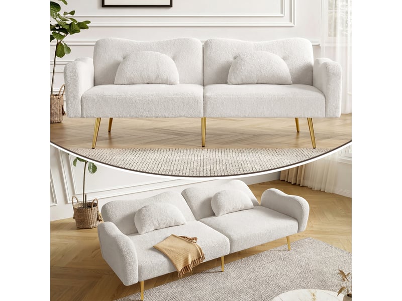  Banquette convertible 2 places – canapé-lit multifonction compact – dossier inclinable – pieds dorés  - Conforama E