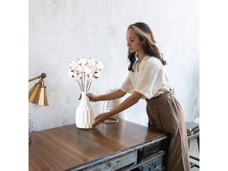  Lot de 20 fleurs de coton naturel séchées, tiges artificielles, branches décoratives pour balcon, maison, table, composition florale  - Conforama C