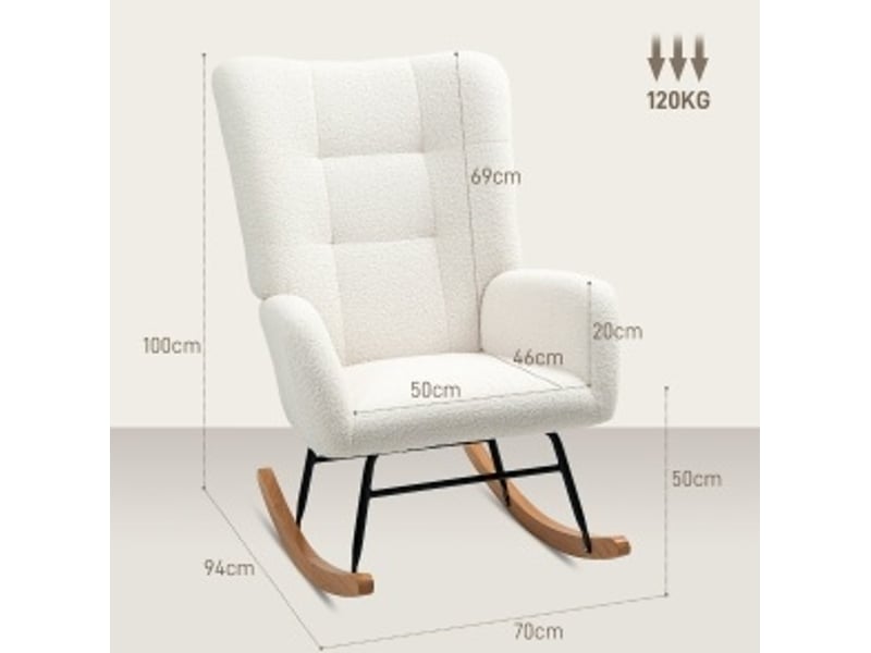  Fauteuil à bascule crème avec accoudoirs et pieds en bois, confort teddy, idéal pour salon ou chambre  - Conforama C