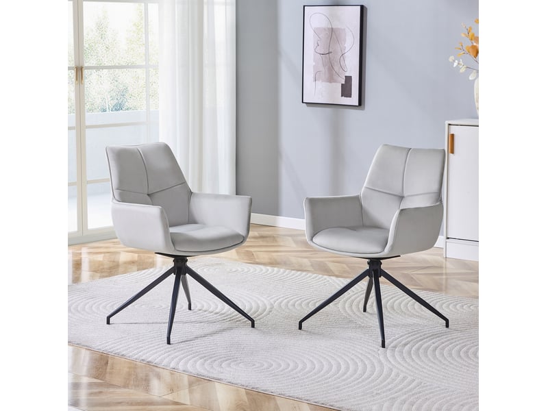  Lot de 2 chaise rotative 360°, chaise de salle à manger, accoudoirs, dossier confort, gris clair+noir, métal, tissu  - Conforama D