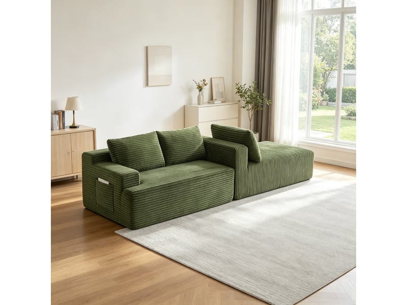  Canapé d’angle en l style nuage sans structure rigide – assise profonde, sans montage, 66×283×152 cm, vert  - Conforama D