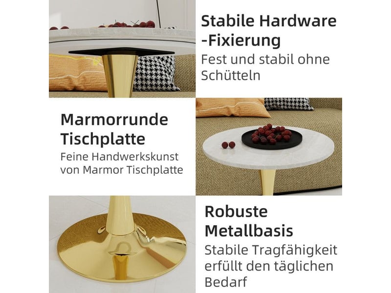  Table basse moderne - doré+blanc - marbre artificiel - style milieu du siècle 70x70x72cm - Conforama E