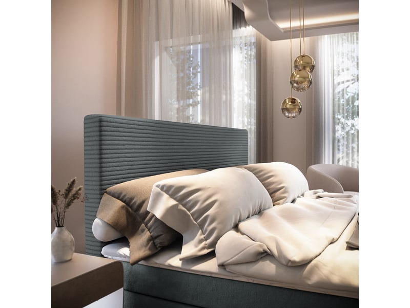  Boxspring giarro 200x200 cm, lit complet avec matelas, gris  - Conforama D