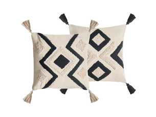 Lot de 2 coussins décoratifs saraca 45 x 45 cm coton noirbeige motif géométrique