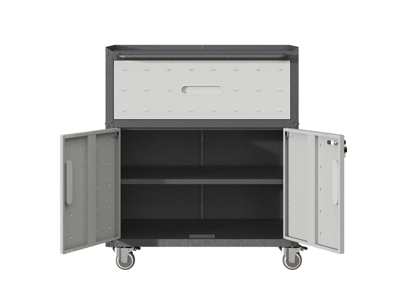 Armoire à outils métallique 75 x 42 x 88 cm – noir et gris – 1 tiroir, 2 portes verrouillables sur roulettes - Conforama D