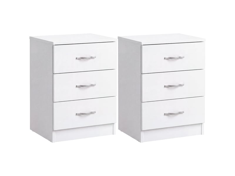  Table de chevet riano, commode de nuit, chambre, 56x40x36cm, set de 2, 3 tiroirs, blanc 3332405 - Conforama A