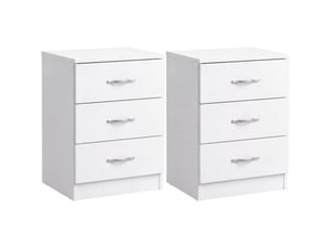 Table de chevet riano, commode de nuit, chambre, 56x40x36cm, set de 2, 3 tiroirs, blanc