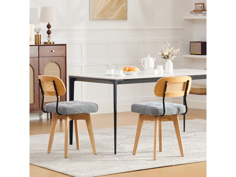  Lot de 2 chaises pivotantes 360° rotin et chenille grise, h77 cm Fay Lum - Conforama D