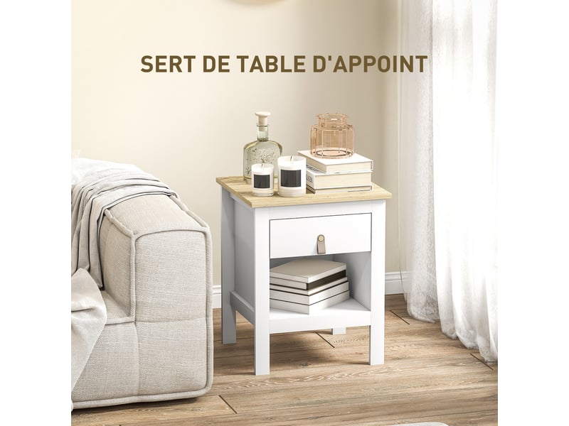 Lot de 2 tables de chevet avec tiroir et compartiment ouvert, blanc, 45 x 40 x 55 cm  - Conforama R