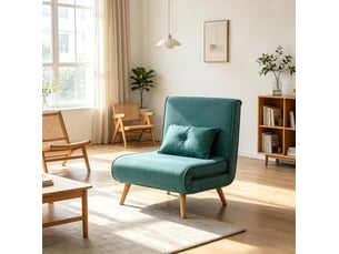 Fauteuil convertible 3 en 1 vert foncé en tissu aspect velours, dossier click-clack 6 positions, couchage d'appoint