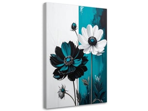 Tableau moderne, fleurs blanches sur fond turquoise dans un style moderne 40x60