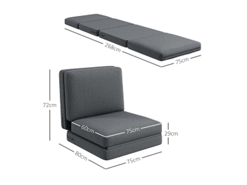 Canapé de sol convertible 3 en 1 gris foncé, fauteuil pliable en tissu aspect velours, pour salon et chambre - Conforama C
