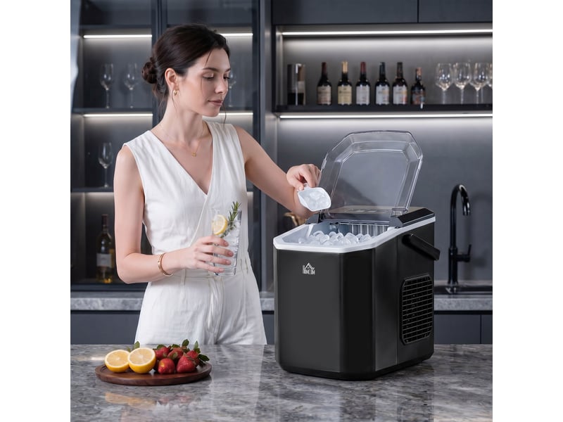 Machine à glaçons autonettoyante 9 glaçons en 6-13 minutes avec panier et pelle 22.2x29.4x29 cm noir  - Conforama D
