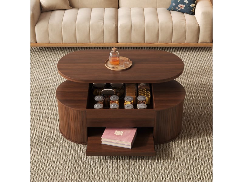  Table basse 110x55,5x40 cm, plateau relevable, grand rangement, design moderne, structure mdf pour salon et séjour - noyer naturel  - Conforama D