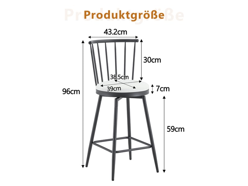  Tabouret de bar métallique moderne au style windsor avec assise rembourrée pour îlot de cuisine, bar et restaurant  - Conforama E