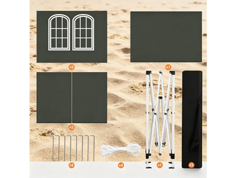  Tonnelle pliante 200 x 200 cm grise en métal et tissu oxford, 4 parois amovibles pour extérieur  - Conforama D
