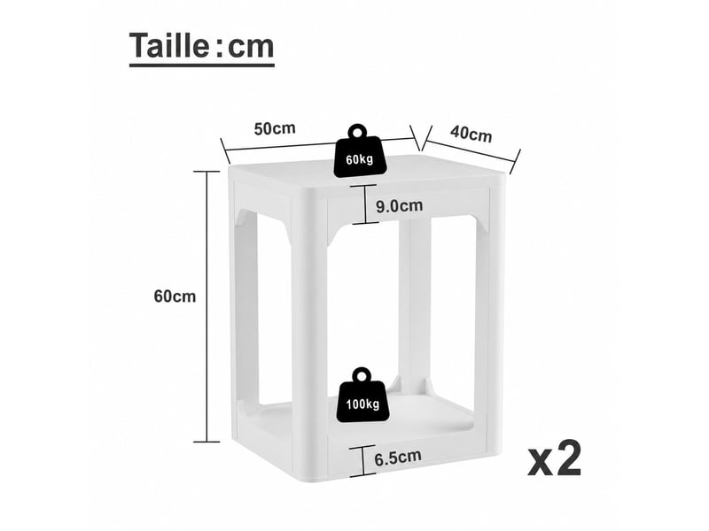  Lot de 2 tables d’appoint à 2 niveaux en mdf – blanches – 50 x 40 x 60 cm  - Conforama D