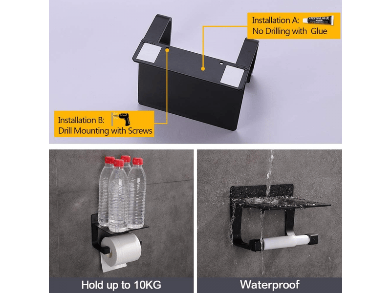 Porte-papier toilette mural, porte-papier toilette auto-adhésif, aluminium noir  - Conforama C