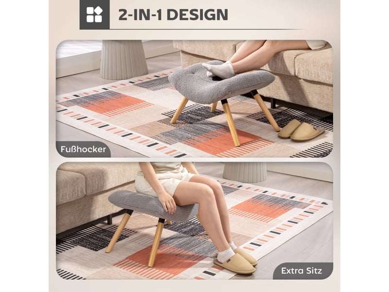  Tabouret, repose-pieds en tissu polaire berbère, tabouret rembourré capacité de charge jusqu'à 120 kg, pour salon, chambre, 67 x 45 x 38 cm, gris 838-482V00LG - Conforama D